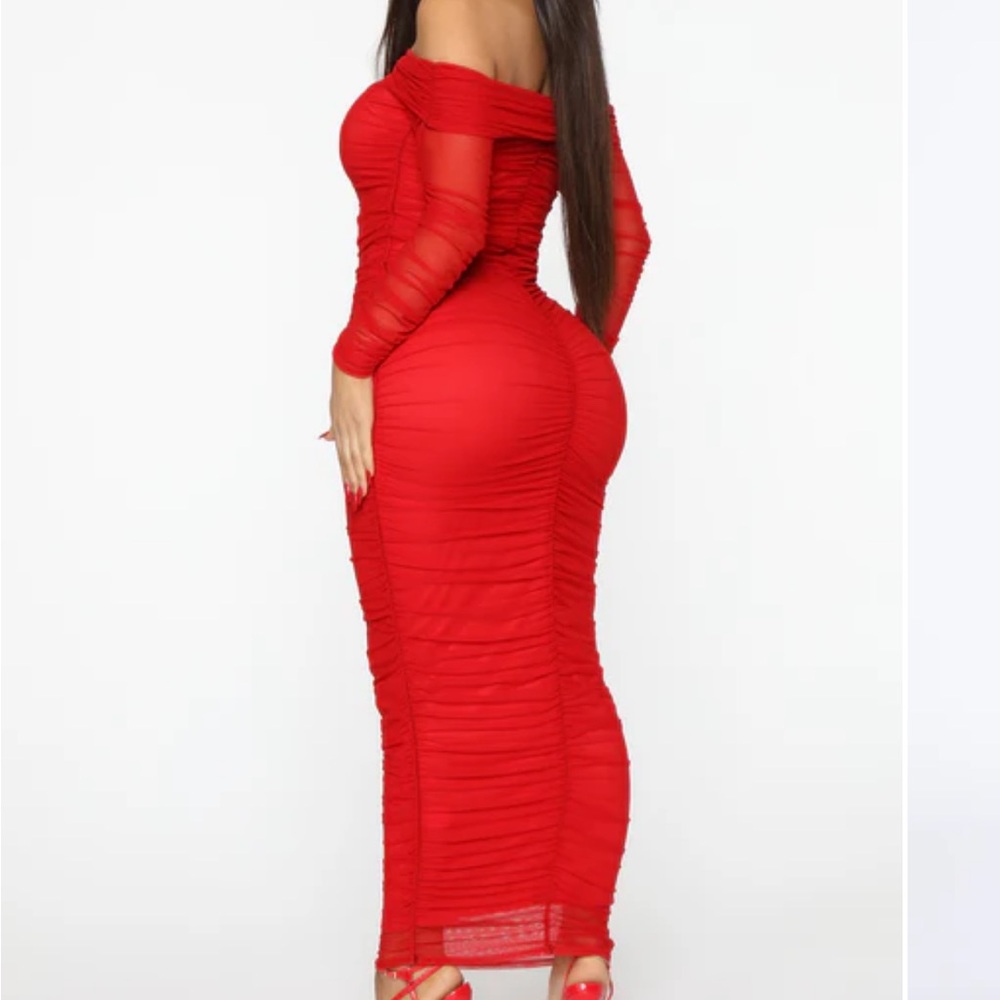 Red Ruched Dress - Picture 4 of 7